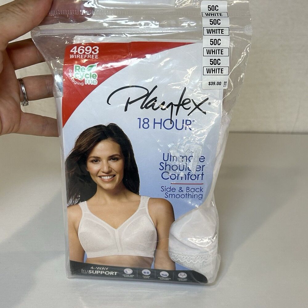 NWT Playtex 50 C 18 Hour Ultimate Shoulder Comfort Strap Wireless Bra White 4693